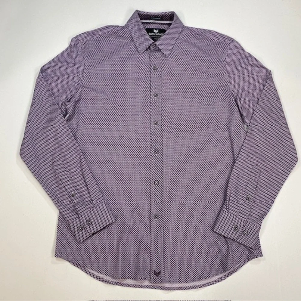 Buttercloth Mens Regular Fit Icy Cotton Geometric Print Sleeve Button Up Shirt M